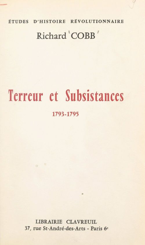 Couverture ebook de Terreur et subsistances, 1793-1795, de Richard Cobb