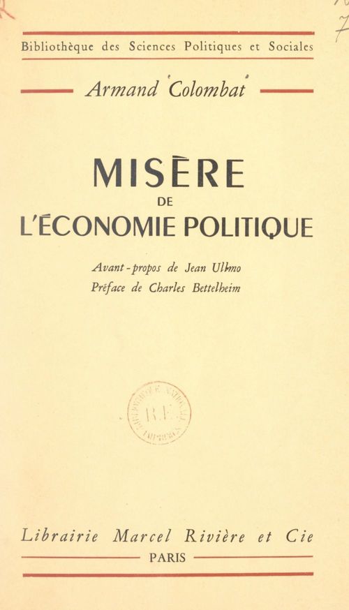 Couverture ebook de Misère de l'économie politique, de Armand Colombat