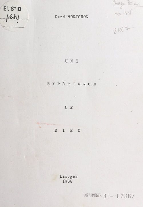 Couverture ebook de Une expérience de Dieu, de Rene Morichon