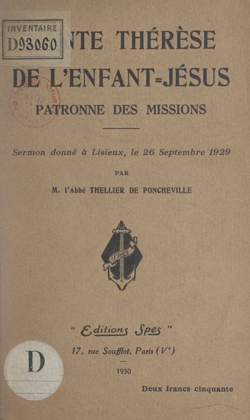 Couverture ebook de Sainte Thérèse de l'Enfant-Jésus, patronne des missions, de Charles Thellier de Poncheville