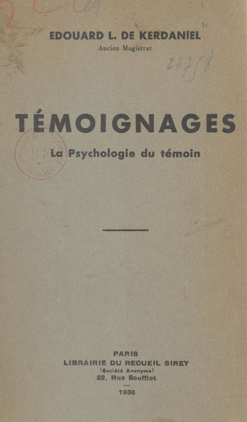 Couverture ebook de Témoignages, de Edouard L. De Kerdaniel