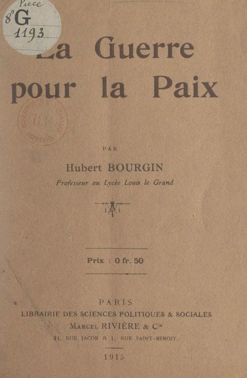 Couverture ebook de La guerre pour la paix, de Hubert Bourgin