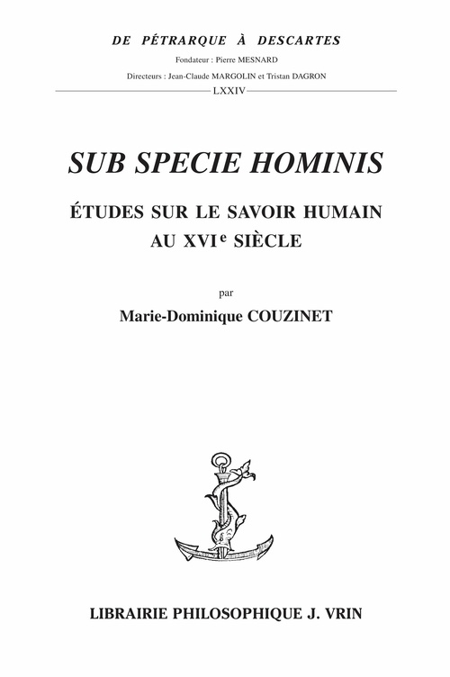 Couverture ebook de Sub specie Hominis, de Marie-Dominique Couzinet