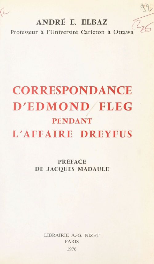 Couverture ebook de Correspondance d'Edmond Fleg pendant l'affaire Dreyfus : 1894-1926, de Edmond Fleg