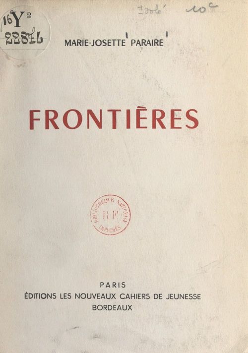 ebook cover of Frontières, by Marie-Josette Paraire