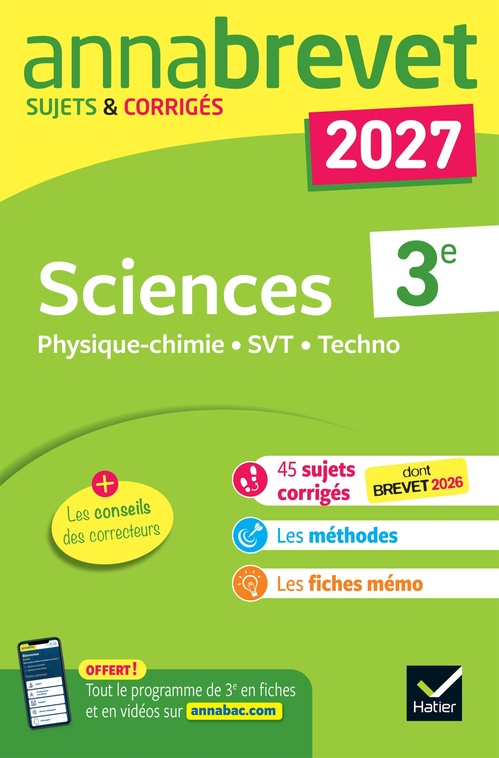 Couverture ebook de Annales du brevet 2027 - Annabrevet Sciences (Physique-chimie, SVT, Technologie) 3e, de Sonia Madani, Nadège Jeannin, Nicolas Nicaise
