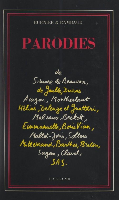 Couverture ebook de Parodies, de Michel-antoine Burnier, Patrick Rambaud