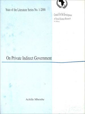 ebook cover of On private indirect government, by Achille Mbembe