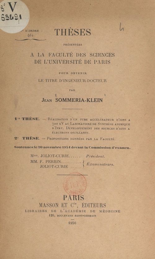 ebook cover of Realisation d'un tube accelerateur d'ions a 700 kV au Laboratoire de synthese atomique d'Ivry. Developpement des sources d'ions a electrons oscillants, by Jean Sommeria-Klein