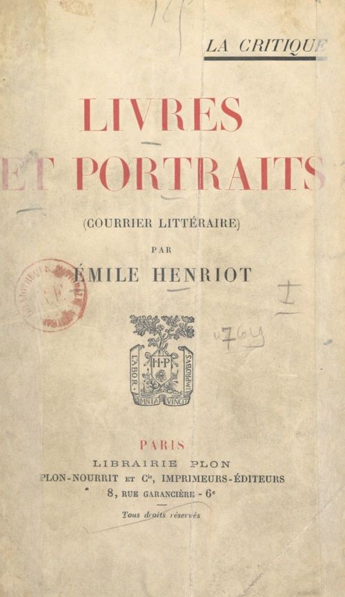 ebook cover of Livres et portraits, by Emile Henriot