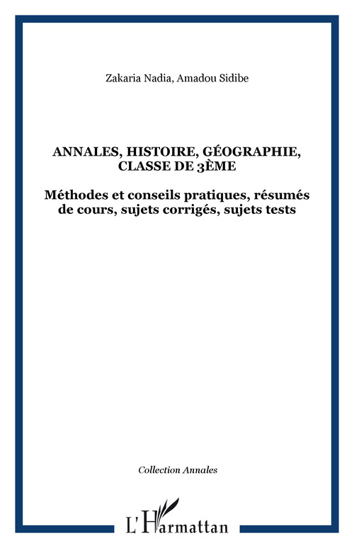 ebook cover of Annales, histoire, géographie, classe de 3ème, by Nadia Sidibe