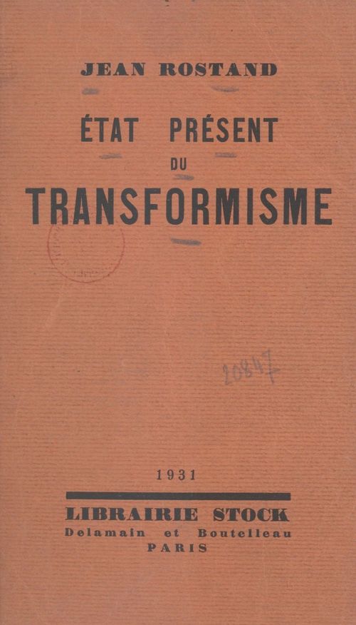 Couverture ebook de L'état présent du transformisme, de Jean Rostand