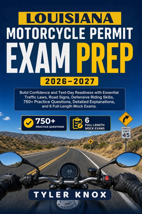 ebook cover of LOUISIANA MOTORCYCLE PERMIT EXAM PREP 2026-2027, by Tyler Knox