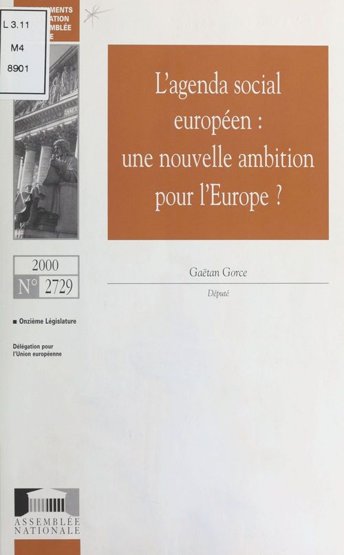 ebook cover of L'Agenda social européen : Une nouvelle ambition pour l'Europe, by Assemblee Nationale
