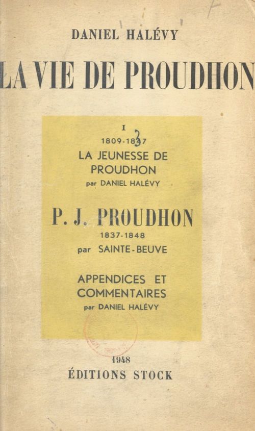 ebook cover of La vie de Proudhon, 1809-1847, by Daniel Halévy