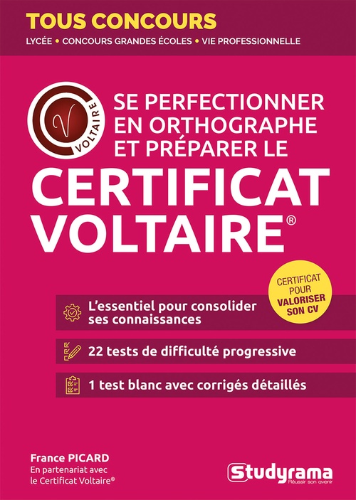 Couverture ebook de Se perfectionner en orthographe et préparer le Certificat Voltaire®, de France Picard