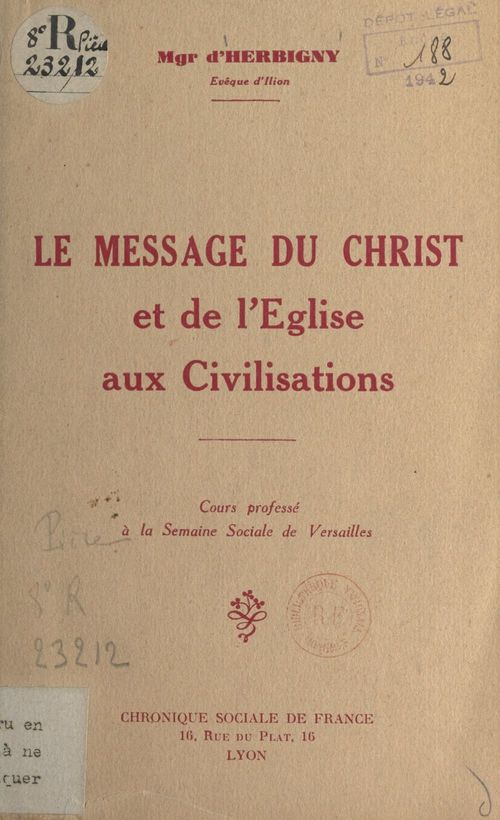 ebook cover of Le message du Christ et de l'Église aux civilisations, by Michel D'Herbigny