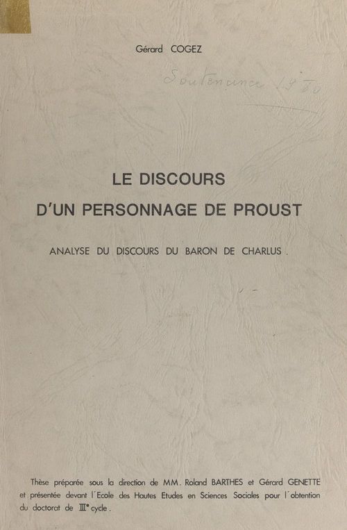 ebook cover of Le discours d'un personnage de Proust : analyse du discours du baron de Charlus, by Gerard Cogez