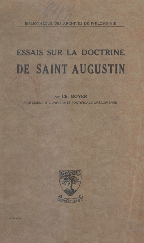 Couverture ebook de Essais sur la doctrine de Saint Augustin, de Charles Boyer