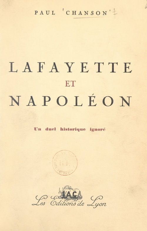ebook cover of Lafayette et Napoléon, by Paul Chanson