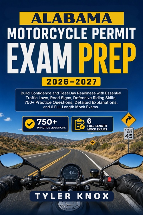 ebook cover of ALABAMA MOTORCYCLE PERMIT EXAM PREP 2026-2027, by Tyler Knox