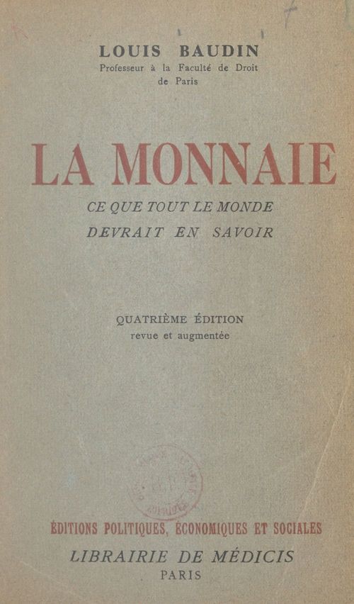 Couverture ebook de La monnaie, de Louis Baudin