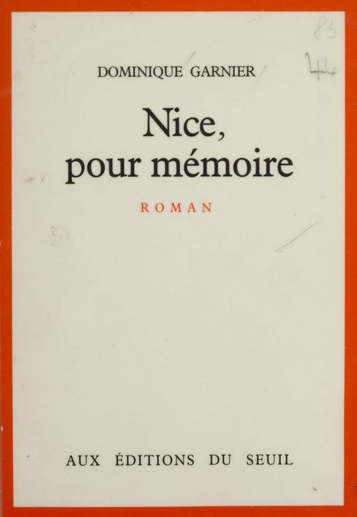 Couverture ebook de Nice, pour mémoire, de Garnier Dominique