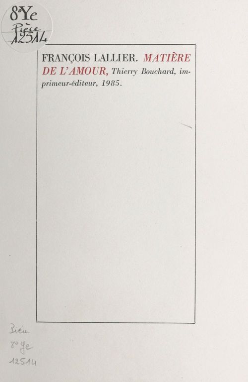 Couverture ebook de Matière de l'amour, de Francois Lallier