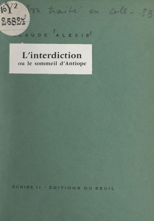 Couverture ebook de L'interdiction, de Claude Alexis