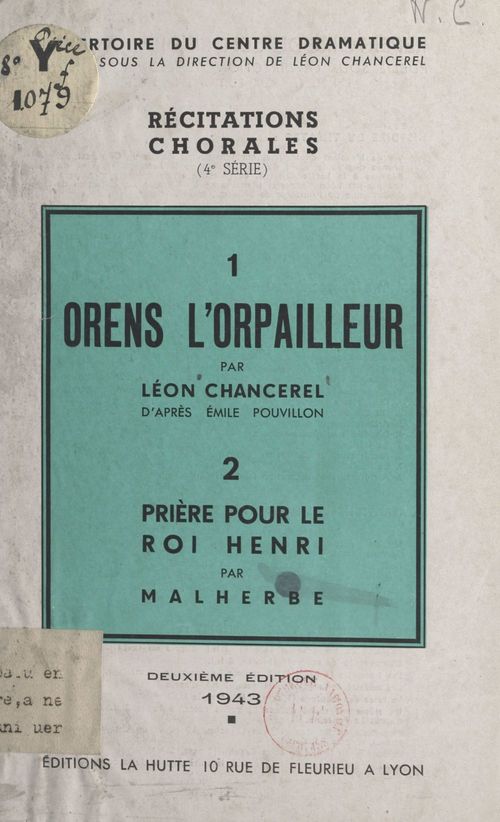 Couverture ebook de Orens l'orpailleur, de Léon Chancerel, Malherbe