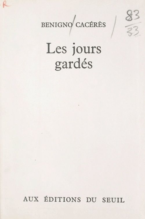 ebook cover of Les jours gardés, by Benigno Caceres