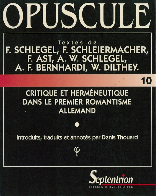 Couverture ebook de Critique et herméneutique dans le premier romantisme allemand, de Denis Thouard