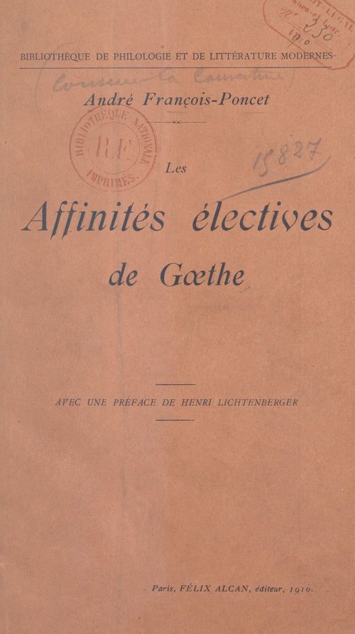 Couverture ebook de Les affinités électives de Goethe, de Andre Francois-Poncet