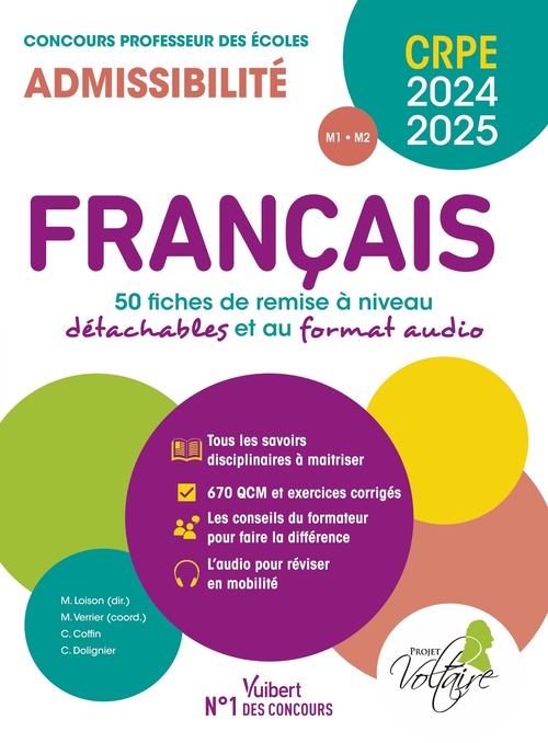 Couverture ebook de Français - CRPE 2024-2025 - 50 fiches de remise à niveau, de Clarisse Coffin, Catherine Dolignier, Matthieu Verrier