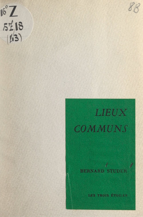ebook cover of Lieux communs, by Bernard Studer