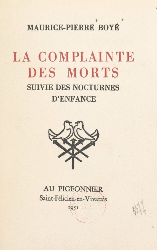 Couverture ebook de La complainte des morts, de Maurice-Pierre Boye