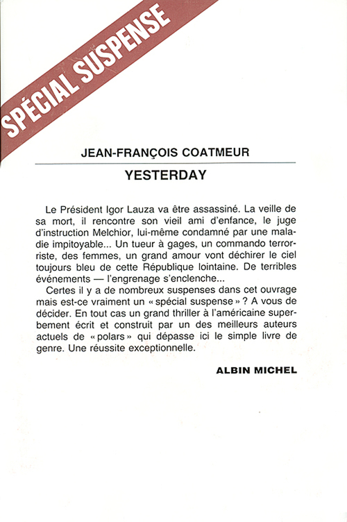 Couverture ebook de Yesterday, de Jean-françois Coatmeur