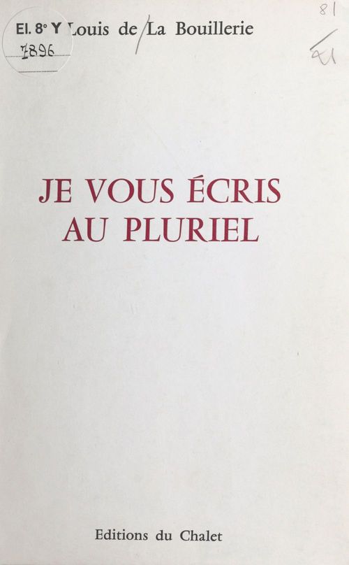 ebook cover of Je vous écris au pluriel, by Louis De La Bouillerie