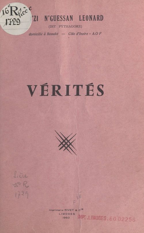 Couverture ebook de Vérités, de Leonard N'Zi N'Guessan (Pythagore)