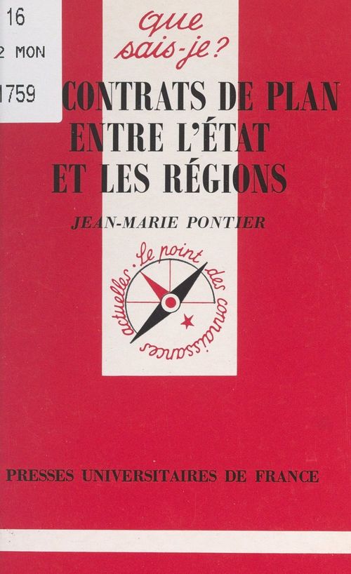 Couverture ebook de Les contrats de plan entre l'État et les régions, de Jean-Marie Pontier