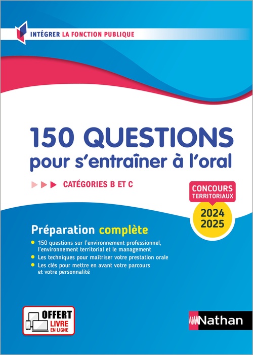 Couverture ebook de 150 questions pour s'entrainer à l'oral 2024-2025 - Concours Catégorie B et C - ePUB, de Céline Tatat