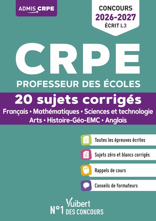 Couverture ebook de CRPE 2026-2027 - L3 - 20 sujets corrigés - Épreuves d'admissibilité, de Catherine Dolignier, Eric Greff, André Mul, Matthieu Verrier, Rita Khanfour-Armale, Manuelle Doin-Lai, André Janson, Ewe