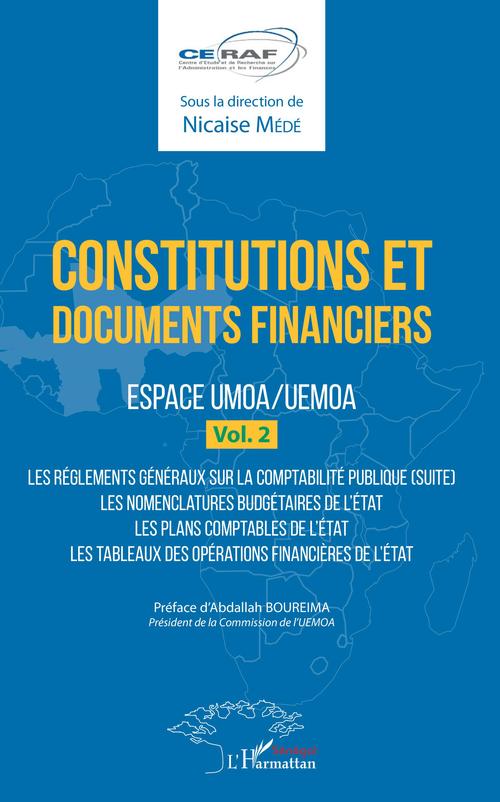 Couverture ebook de Constitutions et documents financiers Vol 2 Espace UMOA/UEMOA, de Nicaise Mede