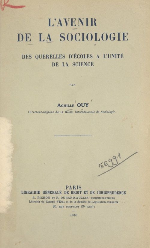 Couverture ebook de L'avenir de la sociologie, de Achille Ouy