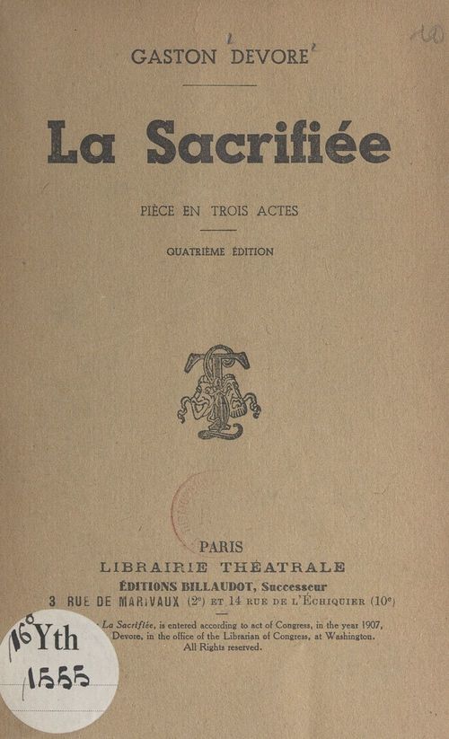 ebook cover of La sacrifiée, by Gaston Devore