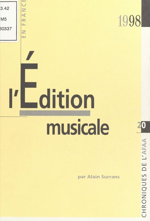 Couverture ebook de L'Édition musicale en France, de Surrans (Alain)