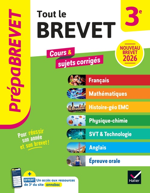 Couverture ebook de Prépabrevet - Tout le nouveau brevet 2026 - 3e (toutes les matières), de Jeanne-France Bignaux, Fabien Madoz-Bonnot, Emmanuelle Michaud, Nicolas Nicaise, Cécile Gaillard, Laure Pequignot-Grandj