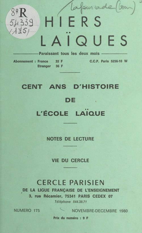 ebook cover of Cent ans d'histoire de l'École laïque, by Louis Lafourcade