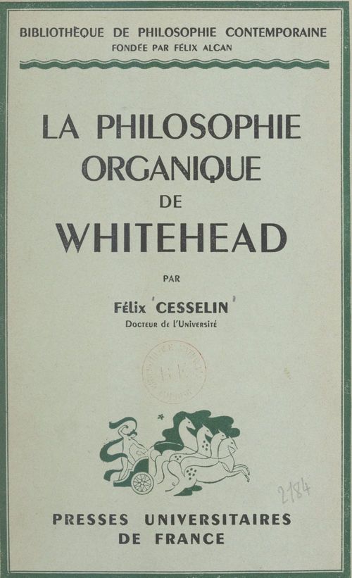 ebook cover of La philosophie organique de Whitehead, by Felix Cesselin