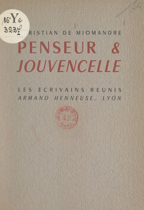 ebook cover of Penseur et jouvencelle, by Christian De Miomandre